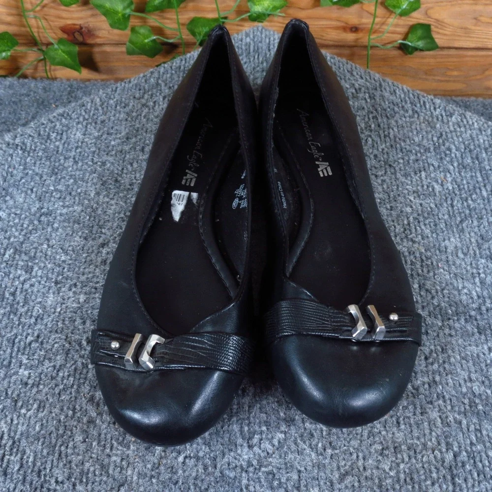 American Eagle 172077 Womens Ballet Flat 8.5 Wide Work Office Black Synthetic